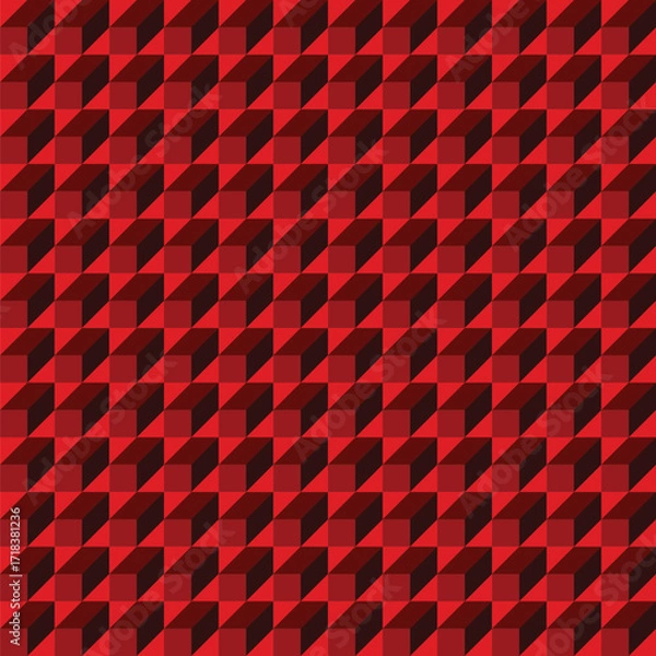 Fototapeta Cube pattern created from red, deep burgundy and cabernet squares, and diamonds on a scarlet background