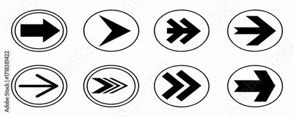 Obraz Collection of Eight Black Arrow Icons in Circles