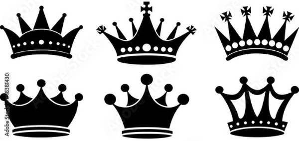 Obraz Six Black Crown Silhouettes: Vector Graphics Set