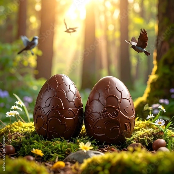 Obraz Chocolate Easter eggs in a forest