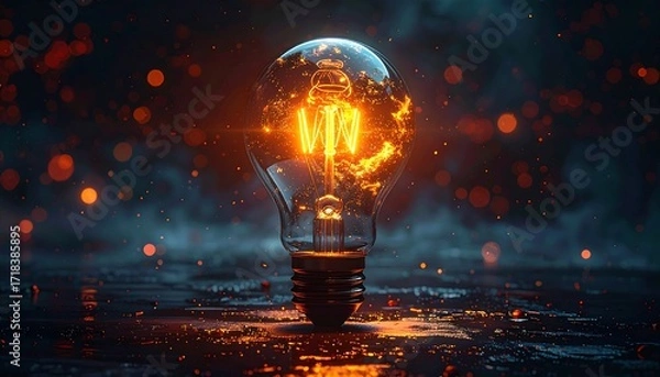 Obraz Illuminated lightbulb in a dark setting