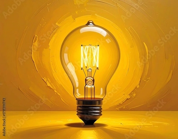 Obraz Illuminated lightbulb on a yellow background (1)