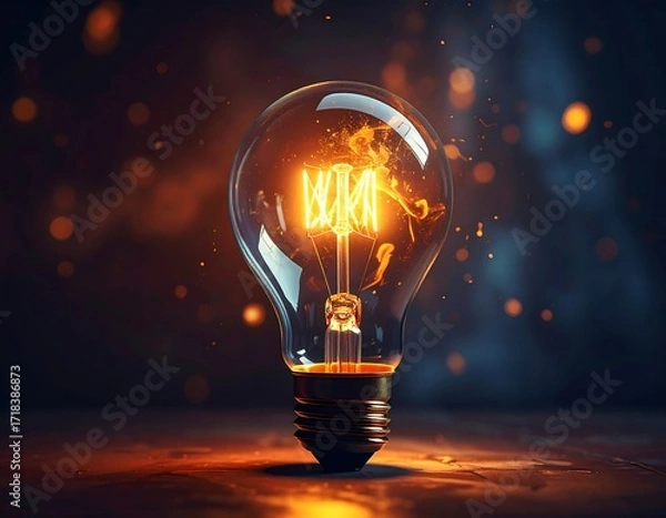 Obraz Illuminated lightbulb in dramatic setting