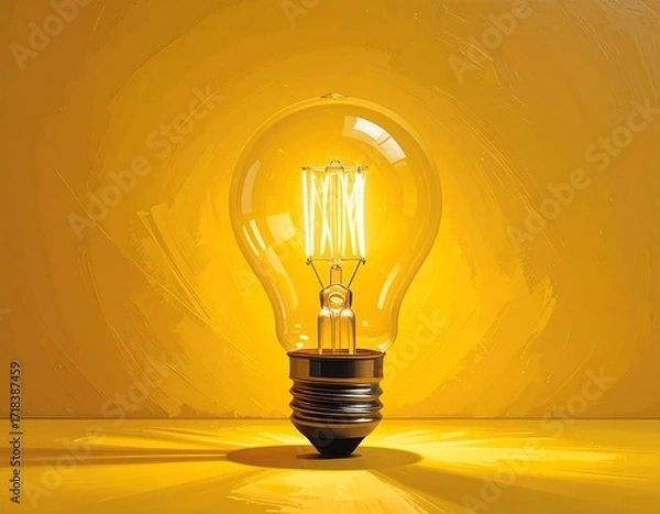 Obraz Illuminated lightbulb on a yellow background