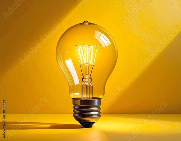 Obraz Illuminated lightbulb on yellow background