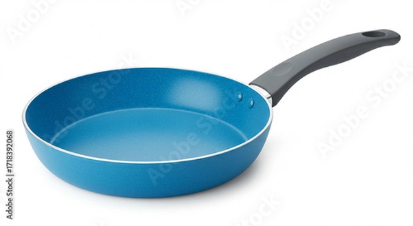 Fototapeta High-Resolution Image of a Stylish Teal Non-Stick Frying Pan with Ergonomic Grey Handle, Perfect for Cooking Delicious Meals.  This studio shot showcases the pan's sleek design and vibrant color, i...