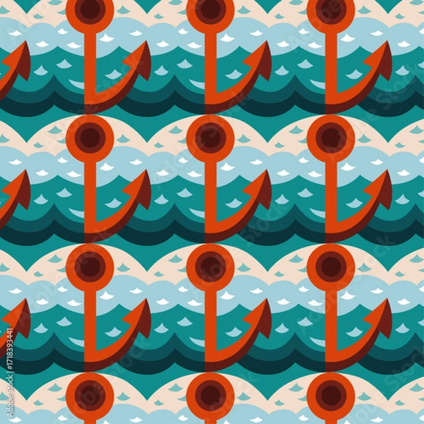 Fototapeta Pirate anchor seamless pattern in flat design
