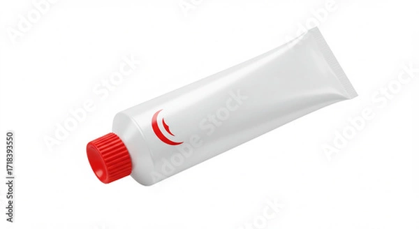 Fototapeta High-Quality 3D Render of a White Tube with a Red Cap, Ideal for Cosmetic or Pharmaceutical Packaging Mockups, Featuring a Sleek and Modern Design, Perfect for Branding and Product Presentation, Is...