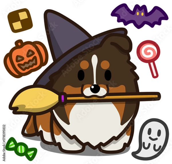 Fototapeta ハロウィン仮装のトライカラーのシェルティまたはラフコリー