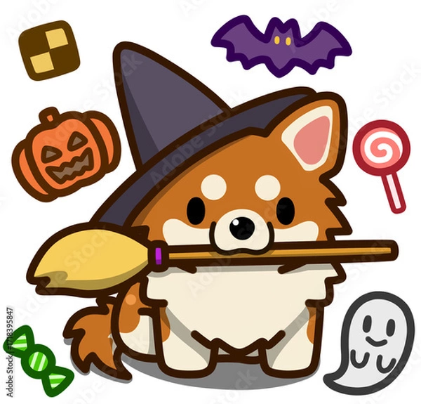 Fototapeta ハロウィン仮装のレッドアンドホワイトのチワワ