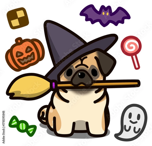 Fototapeta ハロウィン仮装のアプリコットのパグ