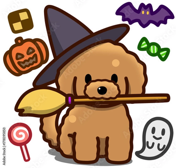 Fototapeta ハロウィン仮装のアプリコットのトイプードル