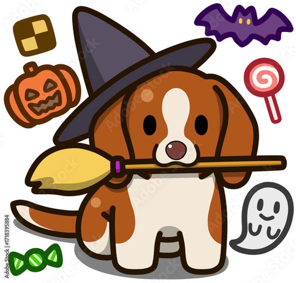 Fototapeta ハロウィン仮装のレッドアンドホワイトのビーグル