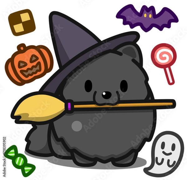 Fototapeta ハロウィン仮装のブラックのポメラニアン