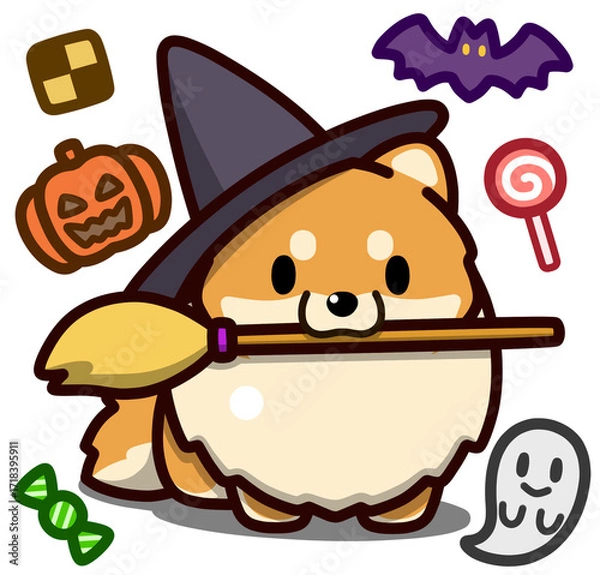 Fototapeta ハロウィン仮装のオレンジのポメラニアン