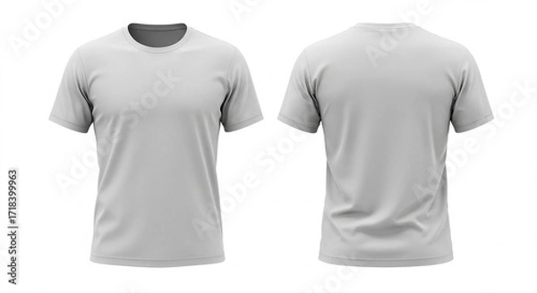 Fototapeta High-Resolution 3D Render of a Light Grey Men's Short-Sleeve T-Shirt: Front and Back Views, Perfect for Mockups and Apparel Designs.  This clean and realistic image showcases a classic crew neck t-...