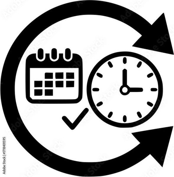 Obraz Clockwise arrow time management deadline reminder schedule appointment turnaround icon vector
