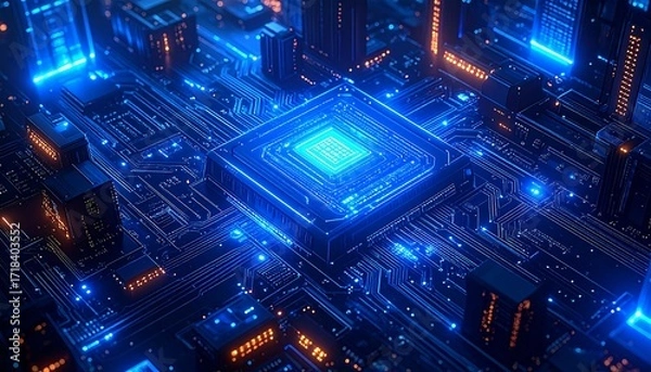 Fototapeta Futuristic CPU in a complex circuit board