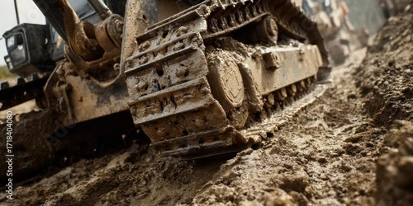 Fototapeta Muddy Tracks of a Construction Machine