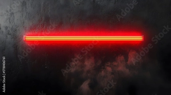 Fototapeta A glowing red neon light fixture illuminates a dark textured wall.