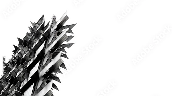 Obraz Abstract black and white architectural structure with sharp geometric shapes pointing upward