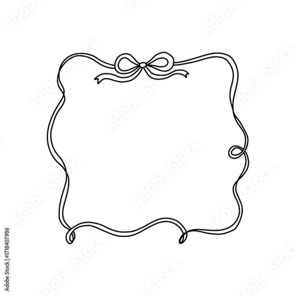 Fototapeta  Whimsical wavy square frame with a delicate bow ribbon on top. Cute and coquette style, perfect for girly designs, packaging, invitations, or aesthetic social media content. Vector illustration