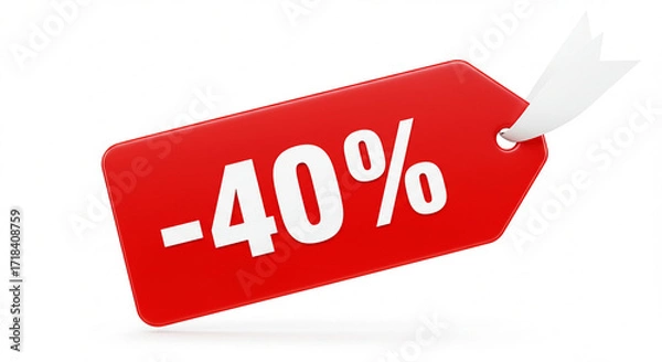 Fototapeta High-Resolution 3D Render of a Red Sale Tag with -40% Discount, Perfect for E-commerce, Marketing Materials, and Advertising Campaigns.  This visually appealing image features a vibrant red tag wit...