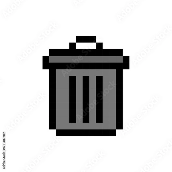 Fototapeta Pixel trash bin icon, rubbish bin pixel art icon, Trash can, Dustbin icon, recycle symbol, Pixel art, Vector illustration.