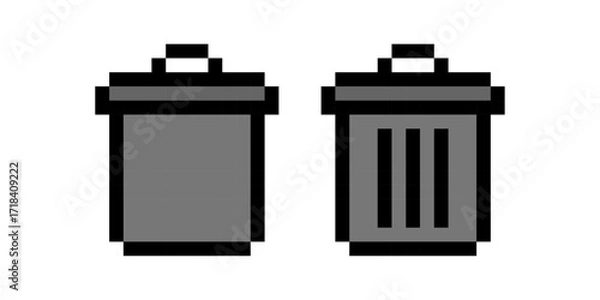 Fototapeta Pixel trash bin icons, rubbish bin pixel art icons, Trash can icons, Dustbin icons, recycle symbols, Pixel art, Vector illustration.