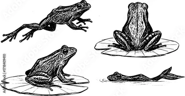 Obraz Sketched set of frog silhouettes