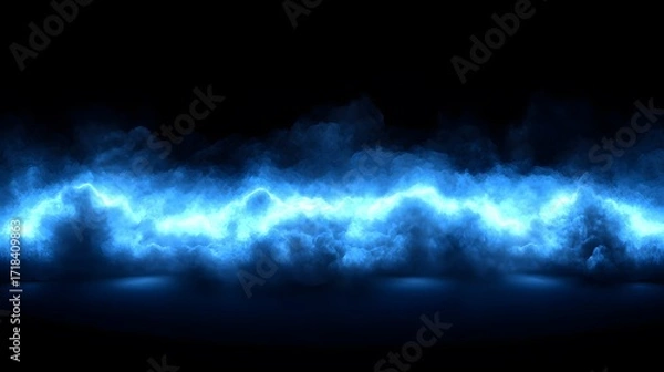 Fototapeta A dramatic, glowing, electric blue cloud formation against a dark background, creating a captivating and mysterious ambiance.
