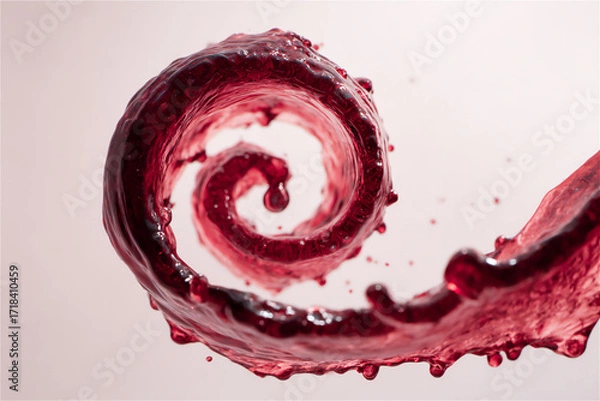 Fototapeta a stream of wine forms into a spiral with a few rounds pouring top view