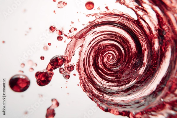 Fototapeta a stream of wine forms into a spiral with a few rounds pouring top view