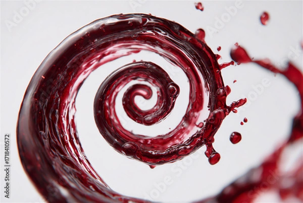 Fototapeta a stream of wine forms into a spiral with a few rounds pouring top view