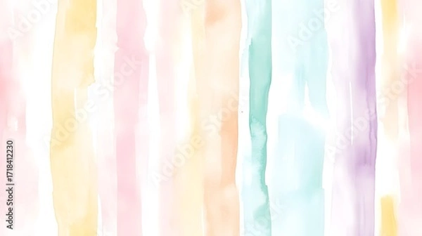 Fototapeta A pastel rainbow of vertical watercolor stripes creates a soft and soothing design.