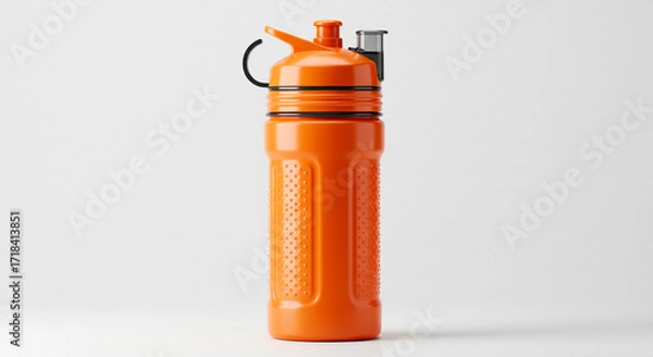 Fototapeta Vibrant Orange Sports Water Bottle with Carry Loop and Flip Top Lid - Perfect for Fitness, Hydration, and Active Lifestyles. High-resolution studio shot on a clean white background, ideal for produ...