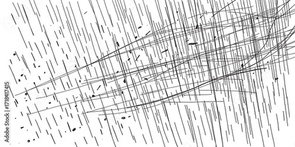Fototapeta An abstract composition of chaotic intersecting lines and short strokes, reminiscent of a city map or modern art.