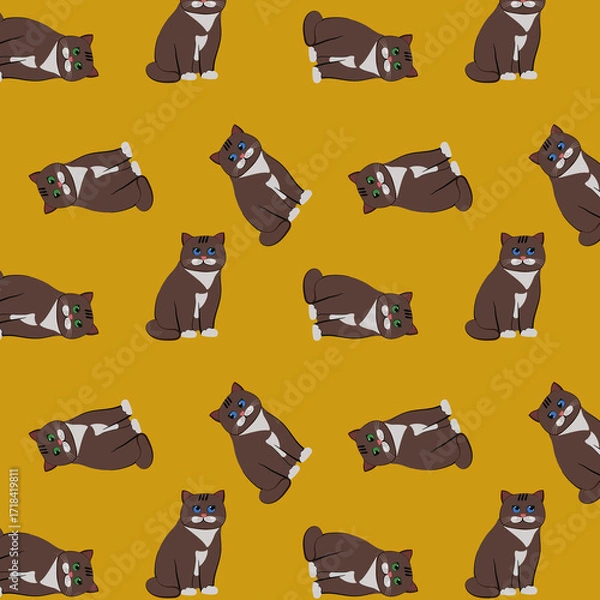 Fototapeta Seamless pattern with chocolate brown funny cat