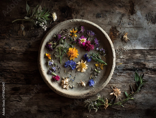 Obraz A beautiful arrangement of colorful wildflowers in a bowl.