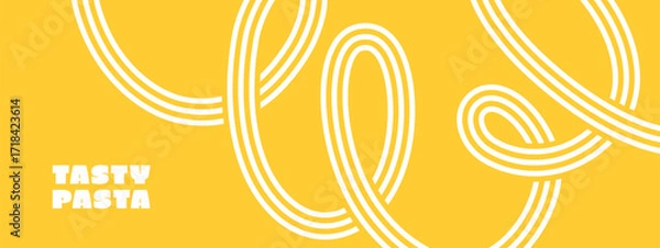 Fototapeta Abstract Line Pasta Food Pattern. Yellow Background with Spaghetti Wave. Vector Food Poster Design