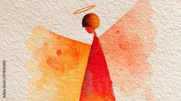 Fototapeta Abstract watercolor art depicting angelic figure with halo and vibrant background.