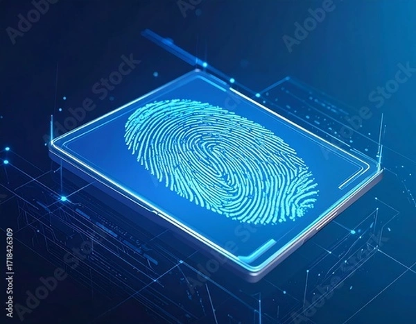 Fototapeta Futuristic fingerprint scan on a tablet