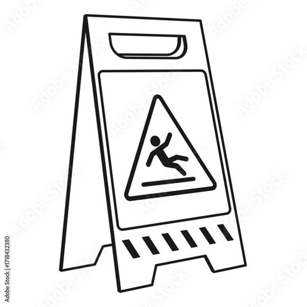 Obraz Blackand white A frame wet floor cleaning warning sign vector
