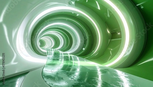 Fototapeta Futuristic green tunnel with glowing lights (1)