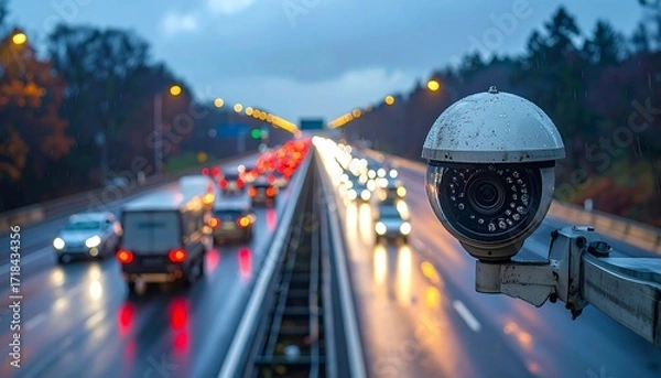 Obraz Highway traffic at dusk, security camera