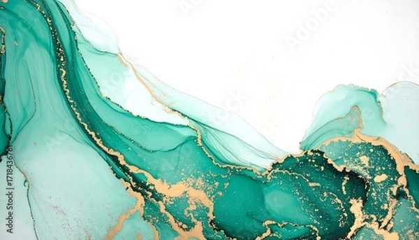 Obraz Abstract art; teal, gold swirls