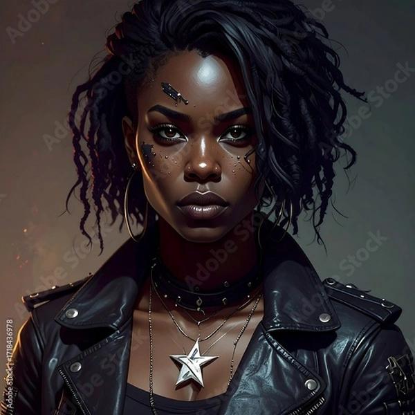 Obraz Woman in leather jacket, intense stare