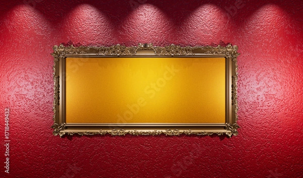 Fototapeta golden clasical old frame on a red wall background