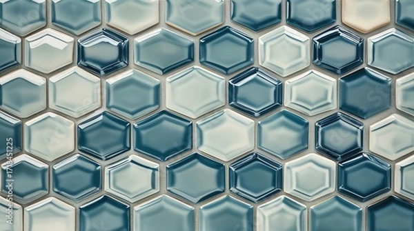 Obraz Hexagonal tiles in varying shades of blue and white form a repeating pattern