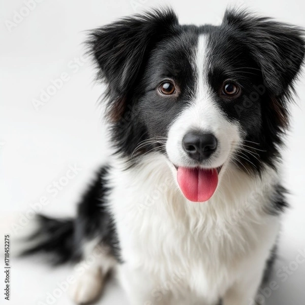 Obraz Happy Border Collie Smiling with Tongue Out on White Background